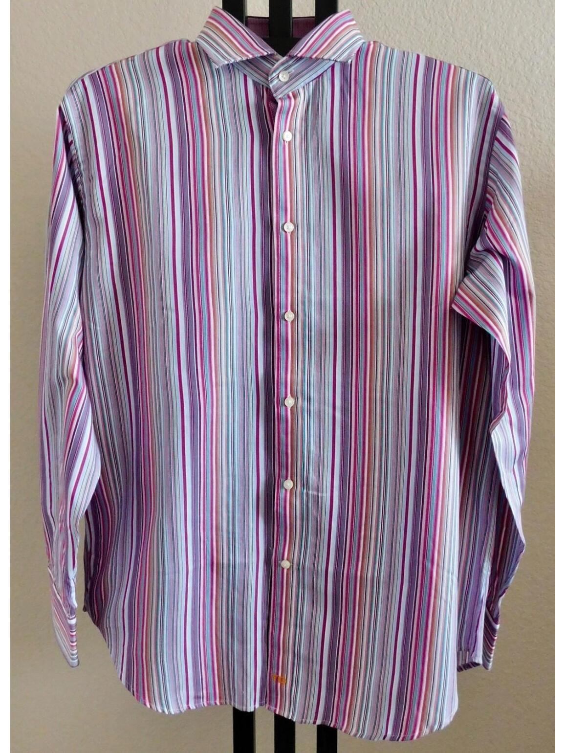 Thomas Dean Shirt Mens Size L Multicolor Stripe Pima Cotton Button Front